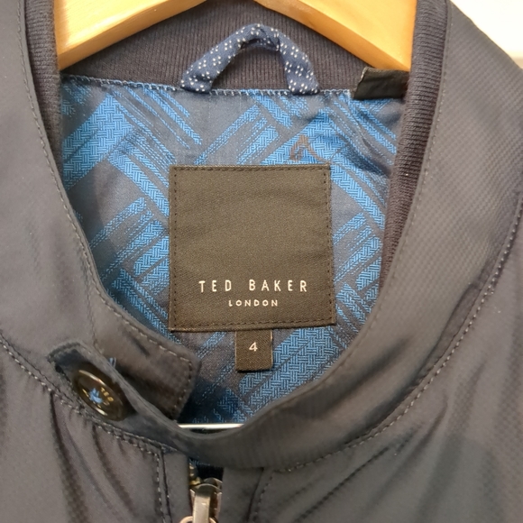 TED BAKER LONDON Electiv Mens Bomber Windbraker Nylon Navy Blue Jacket Size 4 - Picture 3 of 11